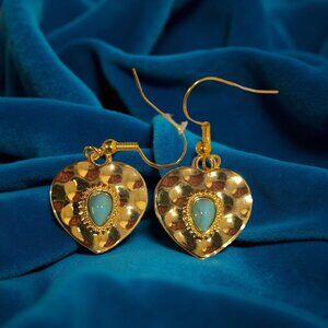 Gold and Turquoise Heart Earrings~ Handmade
